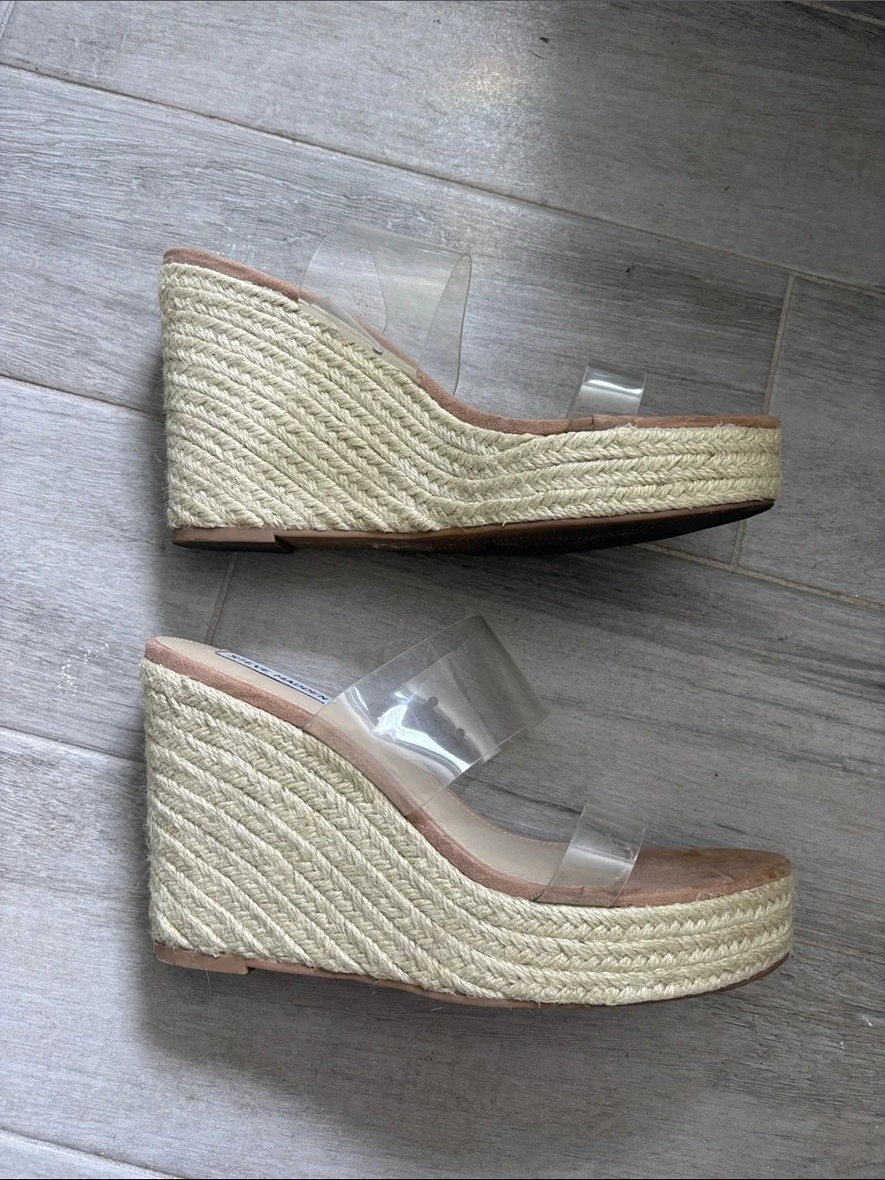 Steve Madden Clear Strap Tan Espadrille Wedges